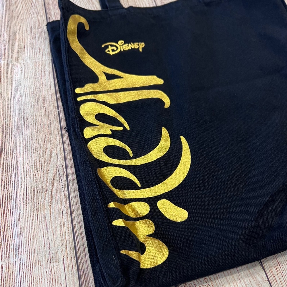 Disney Aladdin Genie Canvas Tote Bag Black Gold Metallic Graphic Print